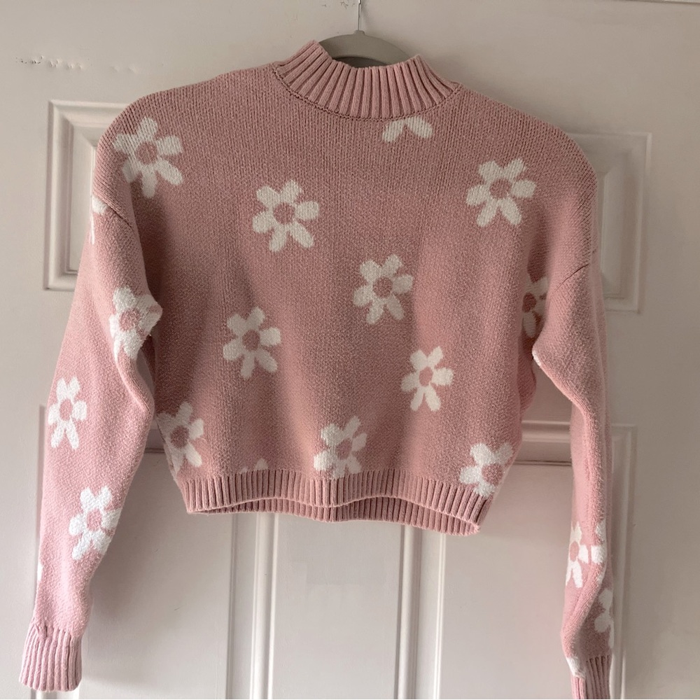 Hollister Pink Floral Turtleneck Crop Sweater - XS - Y2K Soft Girl Coquette